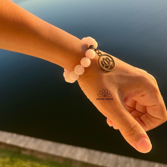 Rose Quartz Lotus Stretch Bracelet 🪷 Handmade With Love - Picture 4 of 9